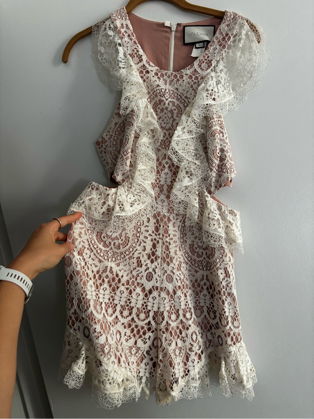 Alexis Blush Pink and White Lace Ruffle Dress